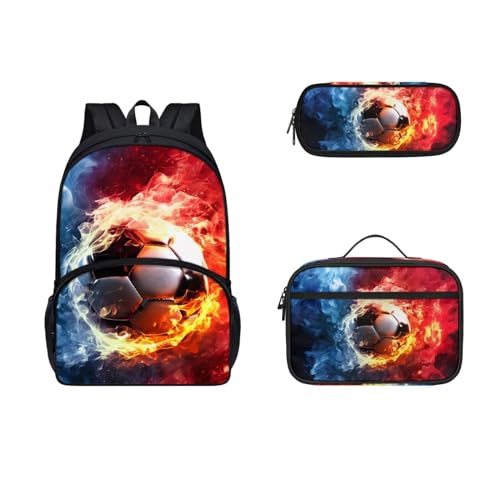 Zaino scolastico da 3 pezzi con portapranzo astuccio per bambini e ragazzi grande capacità Calcio