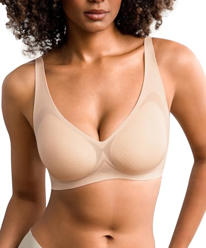 COMFBAY 2026 Summer Ultra-Thin Women's Bras, Deep V Jelly Wireless Seamless Breathable Lightweight Bra, Gel No Underwire Comfortable Bra, Back Smoothing Padded...