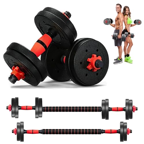 Set/Par de Mancuernas Ajustables con 10KG de Peso,2 EN 1 Juego de mancuernas con barra antideslizante,Con cierre seguro y agarre antideslizante.Para entrenamiento de ejercicio en el gimnasio en casa