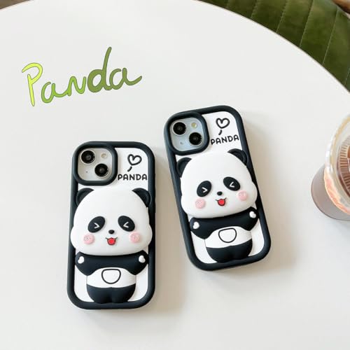 Image of MIDOS Back Cover for iPhone 15 Case 3D Cute Panda with Mirror Case Soft Silicone Full Protective Case Compatible with iPhone 15 (Mirror Panda), Black