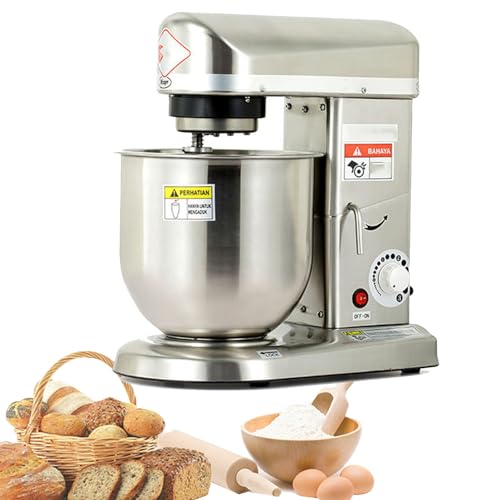 Electric Kitchen Food Stand Mixer, Professional Stand Mixer, 3 Speeds Rotating Stainless Steel Mixing Bowl, Includes Mixing Beater, Dough Hook (Silver 7L)