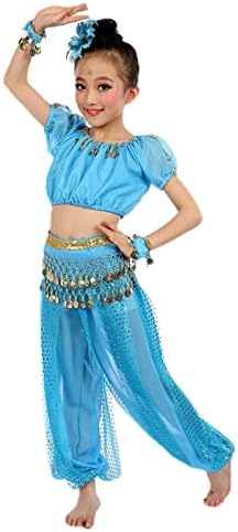 Zrayuler Newborn Infant Baby Girls Handmade Children Girl Belly Dance Costumes Kids Belly Dancing Dance Cloth School Outfit Light Blue