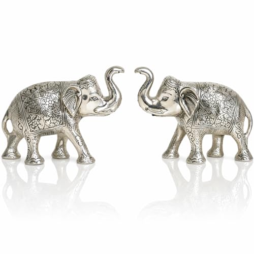 Image of Kalakriti Metal Elephant Statue Small Silver 2 pcs Set Enhance Your Home Car Office Table Article | Animal Decorative Showpiece Figurines for Best Gifting