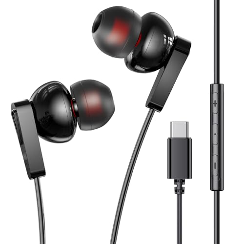 USB C Headphones Wired for iPhone 16 15 pro max/Samsung Galaxy S25 S24 S23 S22 S21 Earbuds with Microphone Volume Control Noise Canceling in-Ear Type C Earphones for iPadpro Gaming Recording Music