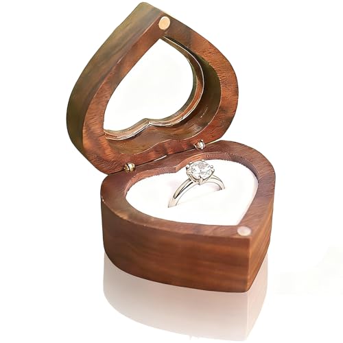 Image of Wooden Ring Box with Magnetic Closure, Heart-Shaped Ring Holder(2.36*2.17in