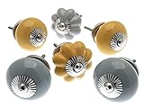 Diamètre 40mm-42mm Ensemble de Jaune Safran Doré et Gris ardoise Lot de 6boutons de tiroirs en céramique (mg-275) - \'Mango Tree\' TM Enregistrée Produit
