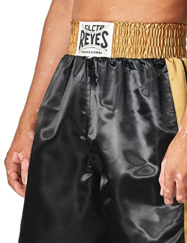 Cleto Reyes Satin Boxing Trunks, Black/Gold, Medium #TOP2