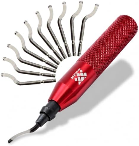 AFA Tooling Deburring Tool, 11 M35 Blades, Red CNC Anodized Aluminum Handle