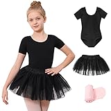 Stelle Girls Ballet Leotards Toddler Dance Outfit Combo with Tutu Skirt and Tights Black,85