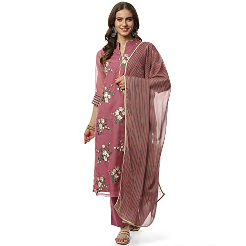 Image of BIBA Women Art Silk Straight Solid Suit Set