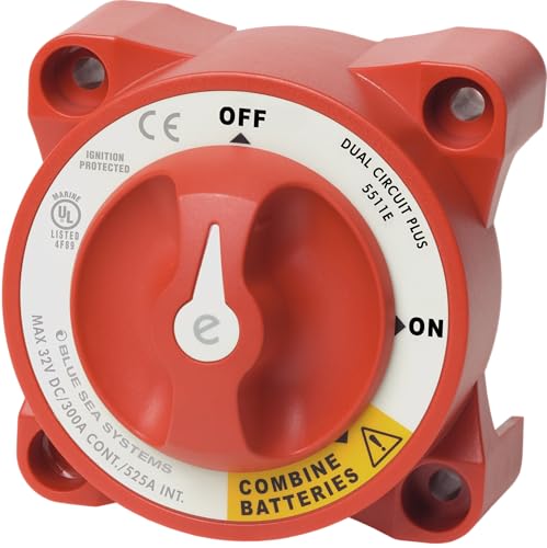 Blue Sea Systems e-Series Battery Switch Dual Circuit Plus, 32V DC, 350A, Red, 5511e by Blue Sea Systems - Used condition - US$39.98