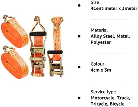 AHUNTTER 2 Sets Ratchet Tie Down Straps 4cm x 3m Heavy Duty Lashing Strap, Securing Straps with Handle and Metal J Hook, 4400lb Break Strength for Trucks, Cars, Motorcycles  Orange