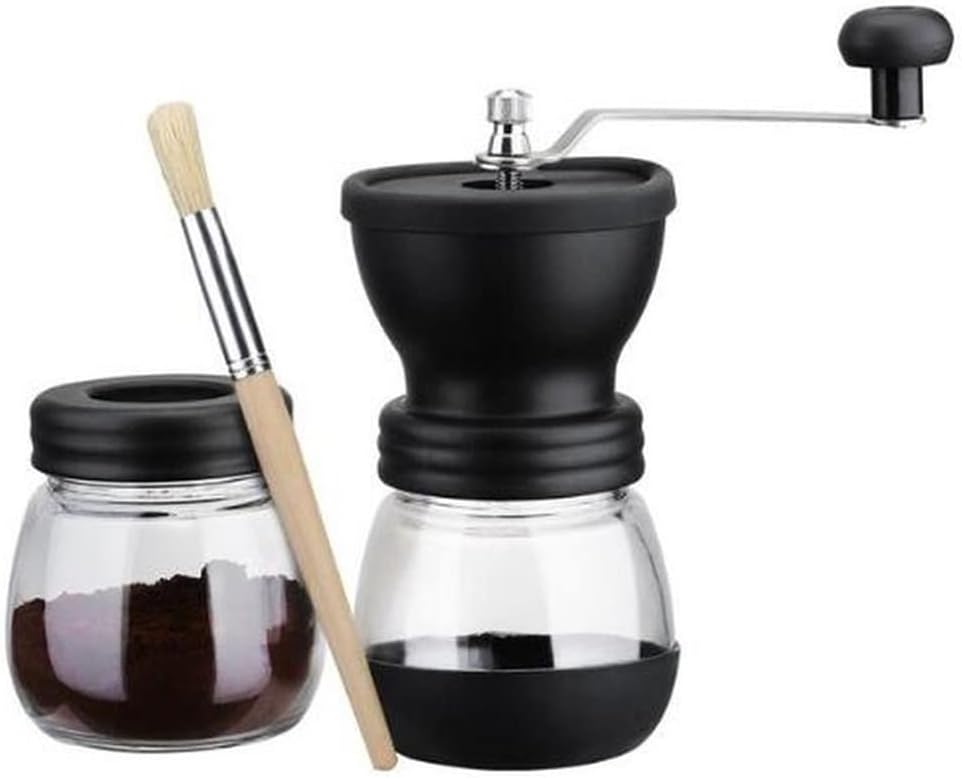 Manual Ceramic Burr Coffee Bean Grinder with Fortified Glass Storage Jar Cafe Mill