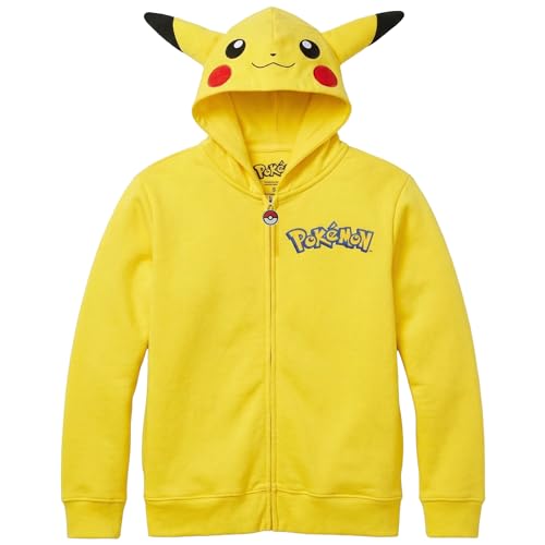 Pokemon Pikachu Hoodie for Boys & Girls Yellow Zip Up Hoodie Jacket with Pikachu Ears Lightweight Soft Cosplay Costume Sweatshirt for Kids/Youth Medium