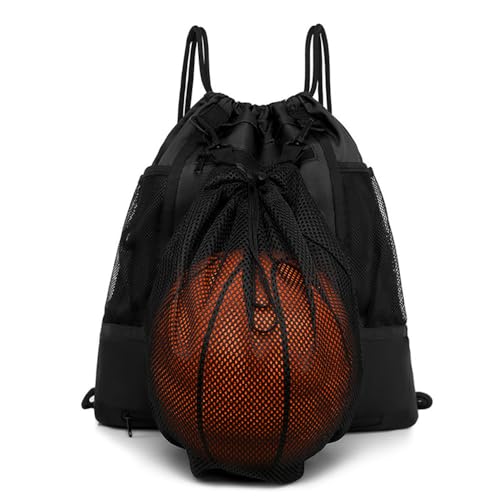 POFET Drawstring Basketball Backpack for Boys Girls Foldable Football Volleyball Bag Sports Sack with Detachable Ball Mesh Bag for Gym Baseball And Yoga - Image 3