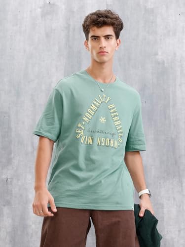 Image of WROGN Men's Cotton T-Shirt | Retro Typography Print | Oversized Fit
