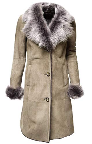 MADDOX Damen Lammfellmantel Toskana Lammfell Grau Taupe (42)