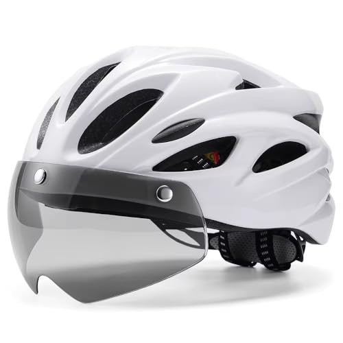 Image of Lista Adults Bike Bicycle Helmet Cycling /Climbing /MTB /BMX Adjustable with Removable Shield Visor /Safty Rear Led Light for Road Men&Women (Blue Black and White)
