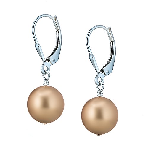 Swarovski Elements 10mm Pearl With 925 Sterling Silver Lever-back Dangle Earrings