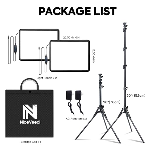 Image of NiceVeedi 2-Pack Photography Lighting Kit, 22W LED Video Light Kit, 2900-7000K Dimmable Studio Light with Tripod Stand, 73 inch Stream Light for Video Recording