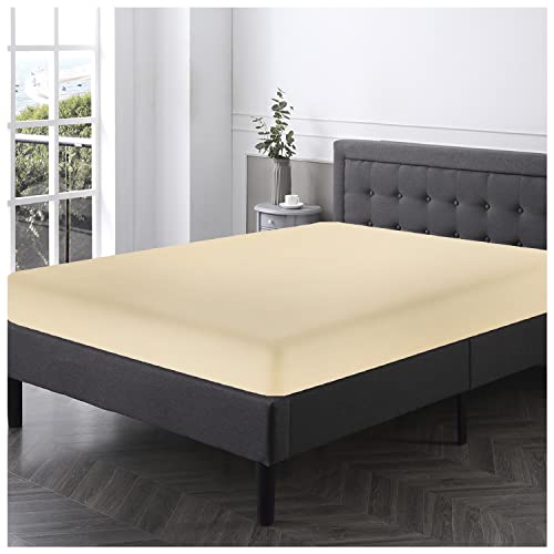 Plain Small Double Fitted Sheet,Solid Cream Anti Allergy Bedding Bed Sheets, Washable Polycotton 4ft Fitted Sheets