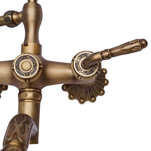 Clawfoot Tub Faucet, Pure Brass Two Holes Wall Mounted Tub And Shower Faucet Shower Faucet System Telephone Shape (Antique Brass Finish) #TOP2