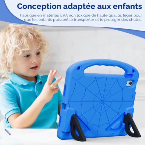 Coque iPad 11 2025 enfant antichoc bleue avec protège-écran