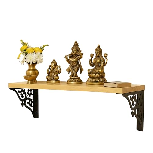 Image of Spillbox Wooden Pooja Home Temple|White Metal Shelf |Wall Mountable|Easy Screw Assembly|Home Temple for Puja Room |Pooja Stand | Mandir-Triple Floral (Large Black)