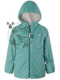 Therm Boys Rain Jacket, Fleece Lined Kids Raincoat w Magic Pattern - Winter Coat(Mineral Green, 2T)