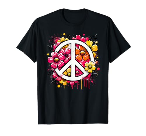 Peace Flower Power, segno di pace, anni '70 e '60, ragazze, fiori Maglietta
