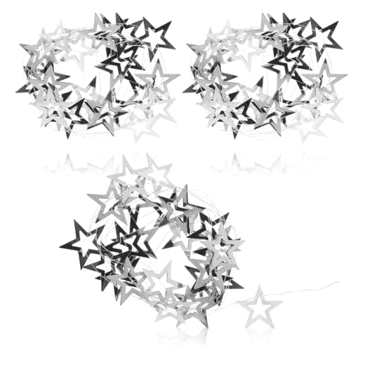 com-four® 3X Guirlande d'argent avec des étoiles - Guirlande de Noël pour la décoration de l'arbre de Noël - Guirlande