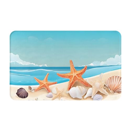 Seashells Sand Print Living Room Bathroom Kitchen Anti Slip and Absorbent Carpet, Indoor Entrance Door Muddy Floor Mat, Ultra Soft Washable Carpet 21x31.5 Inches