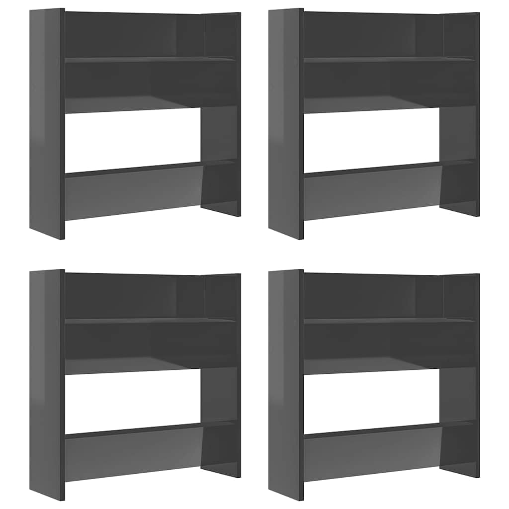 Schuhschrank, Wandmontage, 4 Fächer, Grau, 60 x 18 x 60 cm, Holz
