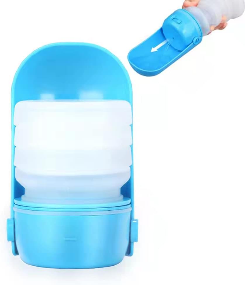 Portable Pet Water Bottle Travel Water Bottle Silicone Dog Water Bottle Foldable 300ml Leak Proof Puppy Dispenser-Blue
