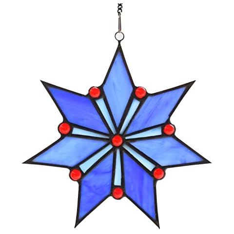 Abstract Blue Star Stained Glass Window Hanging Suncatcher Ornament Decoration Birthday Gift (Blue) Cover