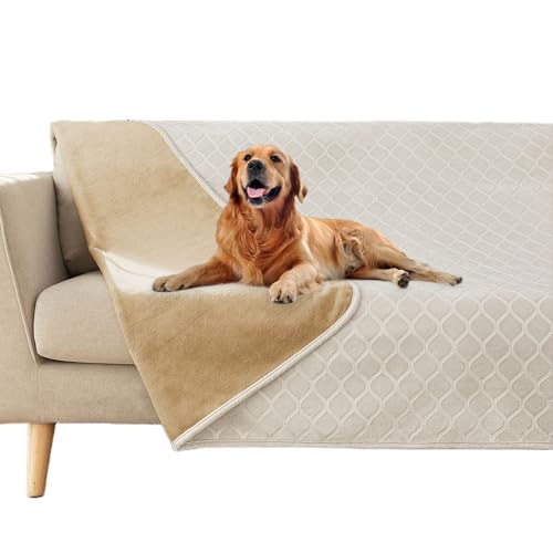 fuguitex Waterproof Dog Blanket Bed Cover Dog Crystal Velvet Moroccan Fuzzy Cozy Plush Pet Blanket Throw Blanket for Couch Sofa(68 * 82 inch, Cream+Sand)