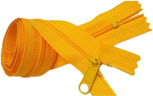 Nylon Coil YKK #4.5 Handbag Zippers with Extra Long Pull Slider - Closed Bottom - Color: Buttercup Yellow #506 - Choose Your Length - Made in The United States (10 Zippers Per Pack) (48" Inches)