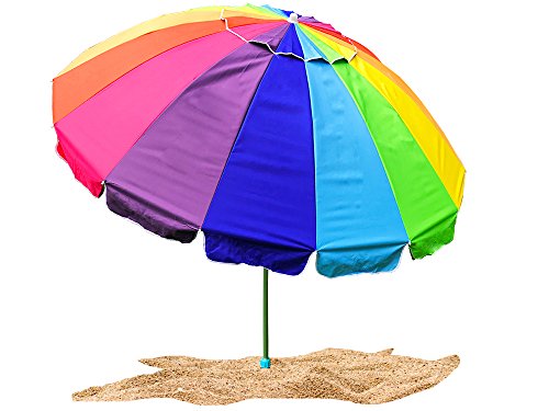 Party With Pride Giant 8' Rainbow Beach Umbrella / With UV Protection / Includes Durable Carry Bag / For Sun and Outdoor / Windproof (Rainbow)