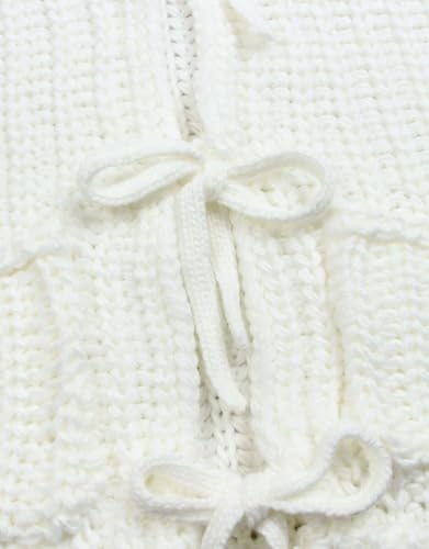 Image of Trendy Cardigan Sweater Vest Crochet Knit Top Sleeveless Bows with Pockets