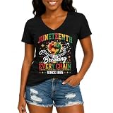FITCOFF Juneteenth Shirts Men Juneteenth Breaking Every Chain Shirt Women Black History V-Neck Tshirt