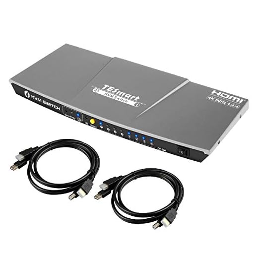TESmart KVM Switch 4 Port HDMI | 4K 60Hz Ultra HD | Multimedia with Audio Output [Connect Multiple PCs, Laptops, Gaming Consoles to 1 Video Monitor, Keyboard & Mouse] Includes 2 Cables w/USB & Remote