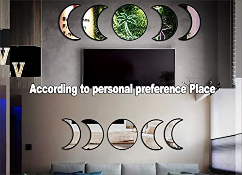 Image of 5 Pieces Moon Phase Acrylic Mirror Set for Wall Decoration, Home, Office, Restaurant, Bar (Black)