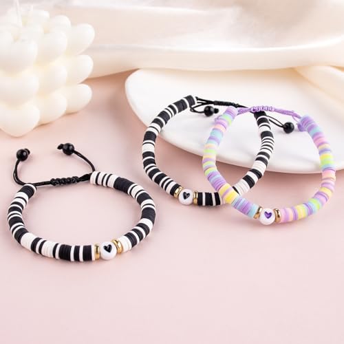 Image of First Day of School Mommy and Me Matching Bracelet Set kindergarden Pre-K Back to School Gifts Adjustable Heart Clay Bead Jewelry for Mother Daughter Dad Son