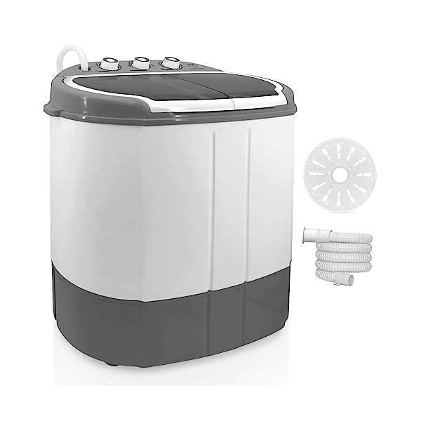 Compact Home Washer & Dryer, 2 in 1 Portable Mini Washing Machine, Twin Tubs, 11lbs. Capacity, 110V, Spin Cycle w/Hose, Translucent Tub Container Window, Ideal for Smaller Laundry Loads