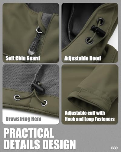 Image of 33,000ft Men's Softshell Jacket Hooded Waterproof Windbreaker Rain Jacket | Stretch Breathable Fabric, Lightweight, Windproof, 5 Zippered Pockets, Spring Fall, for Outdoor, Hiking, Cycling, Travel