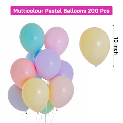 Image of Party Propz Pastel Balloons For Decoration - 200 Pcs Pastel Colour Balloons | Balloon Candy Theme | Rainbow Theme Birthday Decorations | Birthday Decoration Items for Girl | Multicolour (Latex)