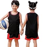 YUUMIN Basketball Trikot Fans Basketball ärmellose Anzug Kinder Junge Mädchen Sportswear T-Shirt Weste + Shorts jugendlich Atmungsaktiv Sweatshirt Schwarz 140-152