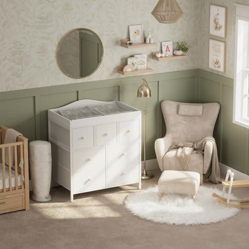 Image of BOLUO Changing Table Dresser with Storage, Baby Dresser with Changing Table Top Diaper Changing Station with 7 Fabric Drawers for Nursery Modern