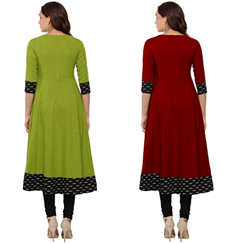 Image of NATEK Cotton Anarkali Printed Border Kurtis for Women Combo Pack of 2