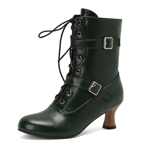 Bottines Victorian Fancy Dress bout rond talons chunky Witch Granny bottes femme vert 49